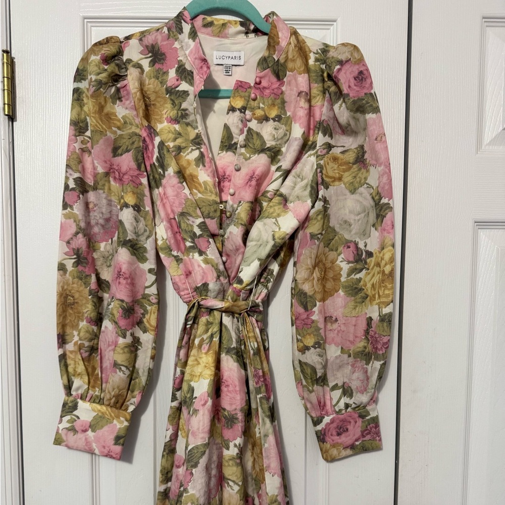 Floral Wrap Dress - Pink, Yellow, Green